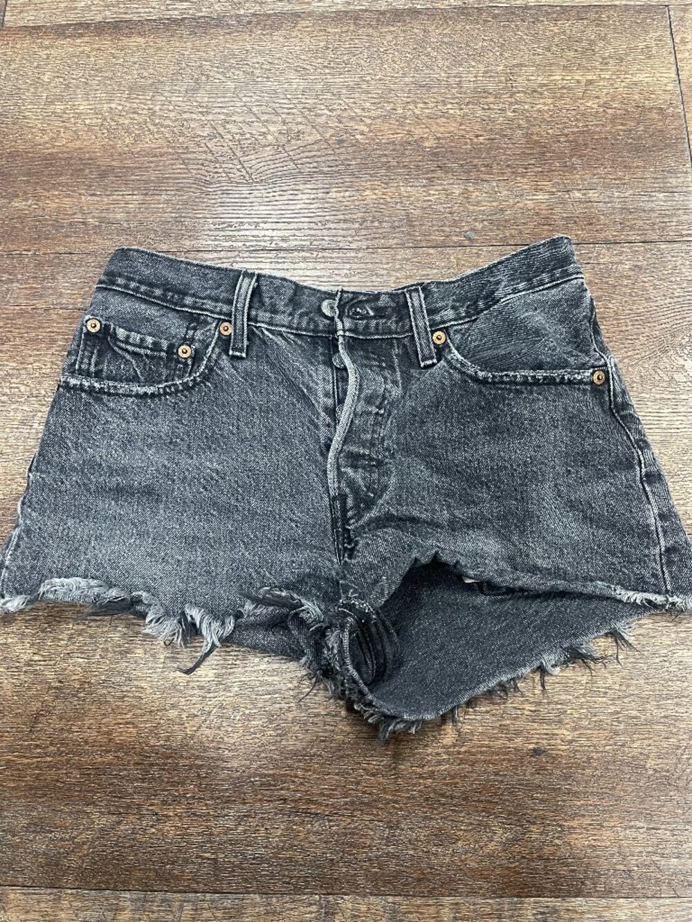 Levi's 501 Black Charcoal Cutoff Denim Shorts Button Fly